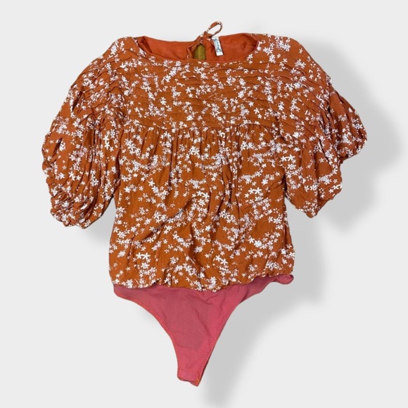 Free People Dessa one piece pin tuck‎ top in rust size S - Picture 4 of 9